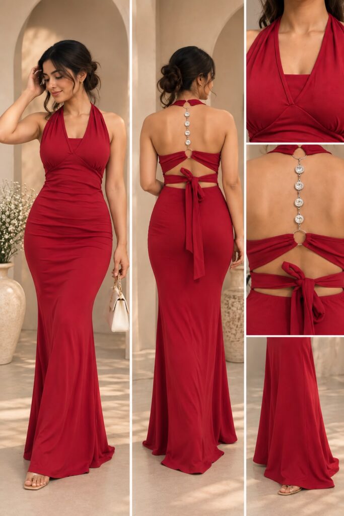 Cherry Rouge Halter Maxi Dress