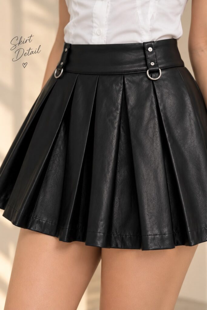 Noir Bow Leather Skirt Co-ord