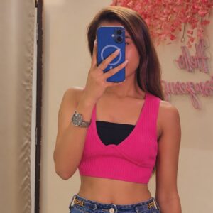 Pink Ribbed Crop Top - Image 3