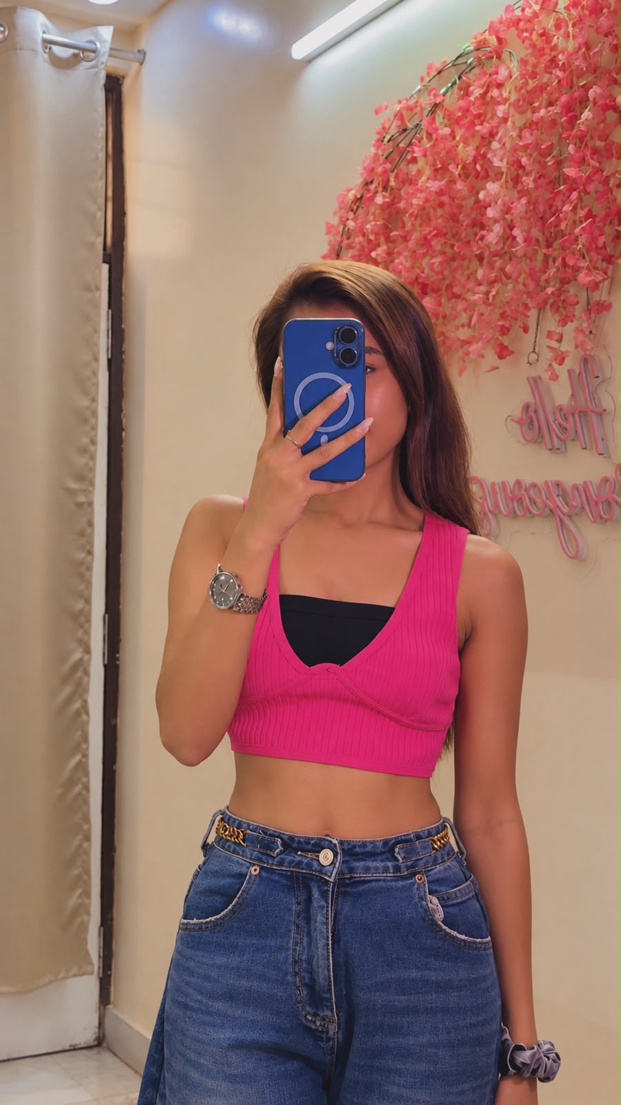 Pink Ribbed Crop Top - Image 3