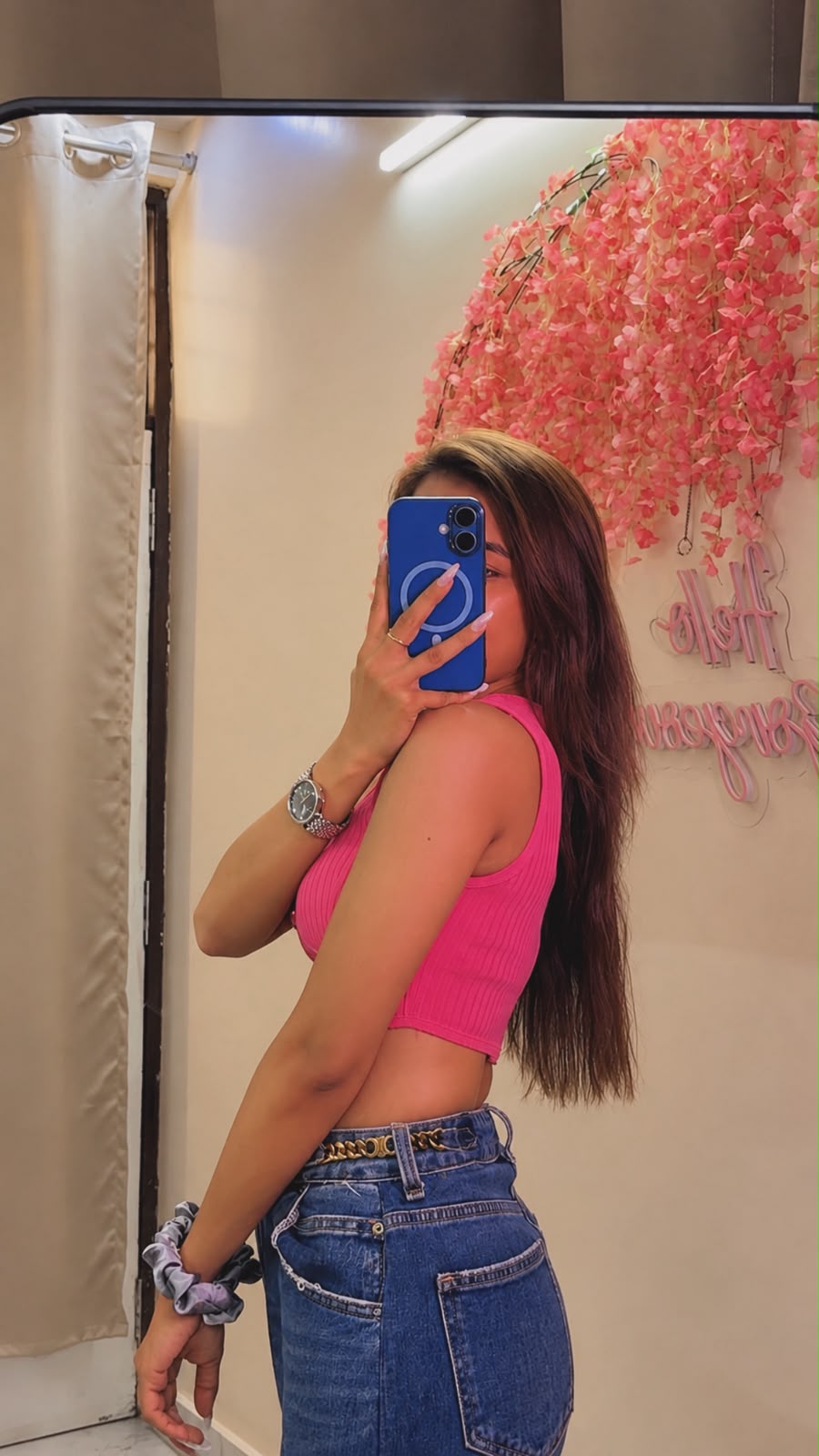 Pink Ribbed Crop Top - Image 2