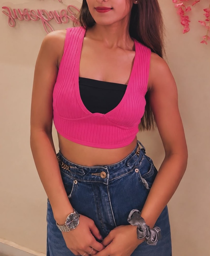 Pink Ribbed Crop Top