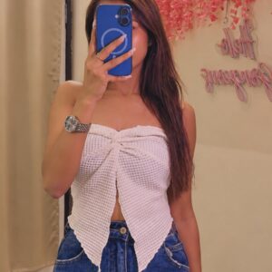 White Knitted Off-Shoulder Top - Image 1