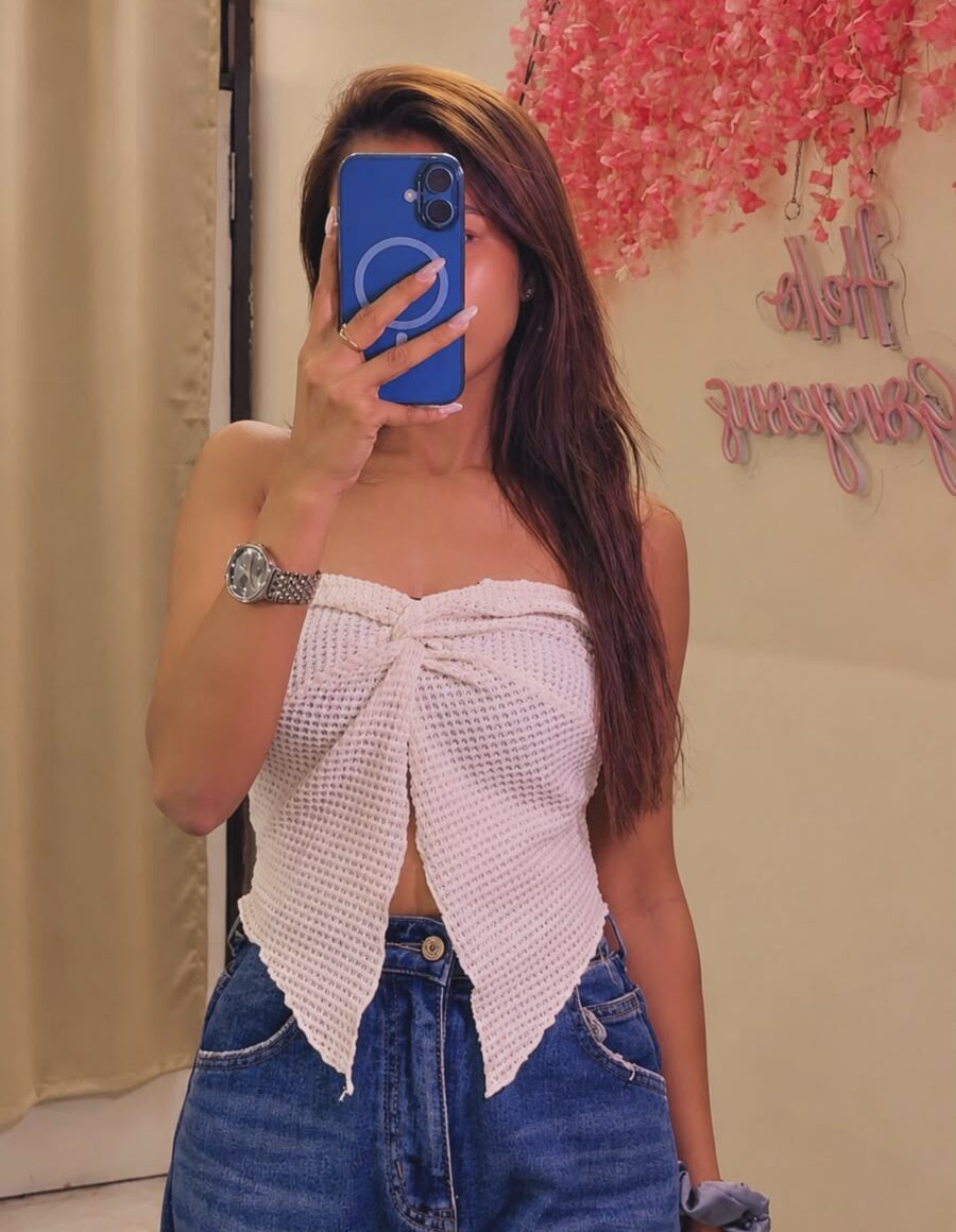 White Knitted Off-Shoulder Top - Image 1