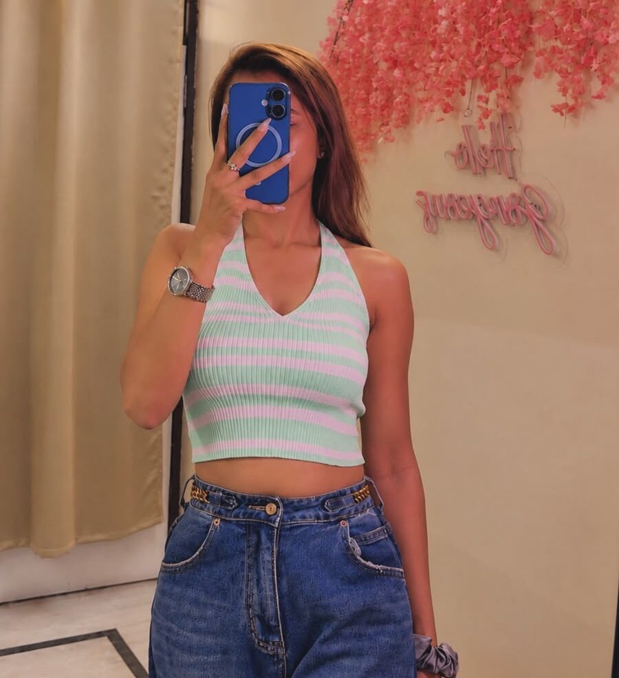 Mint Striped Halter Top - Image 1