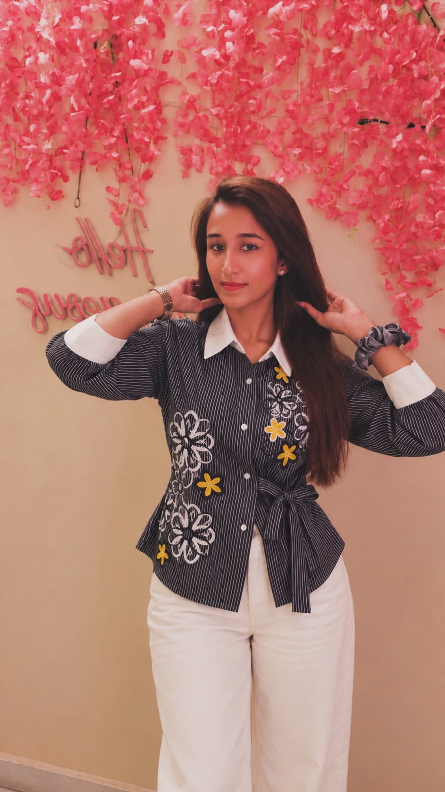 FLEUR TIE-UP COTTON LINEN SHIRT - Image 1