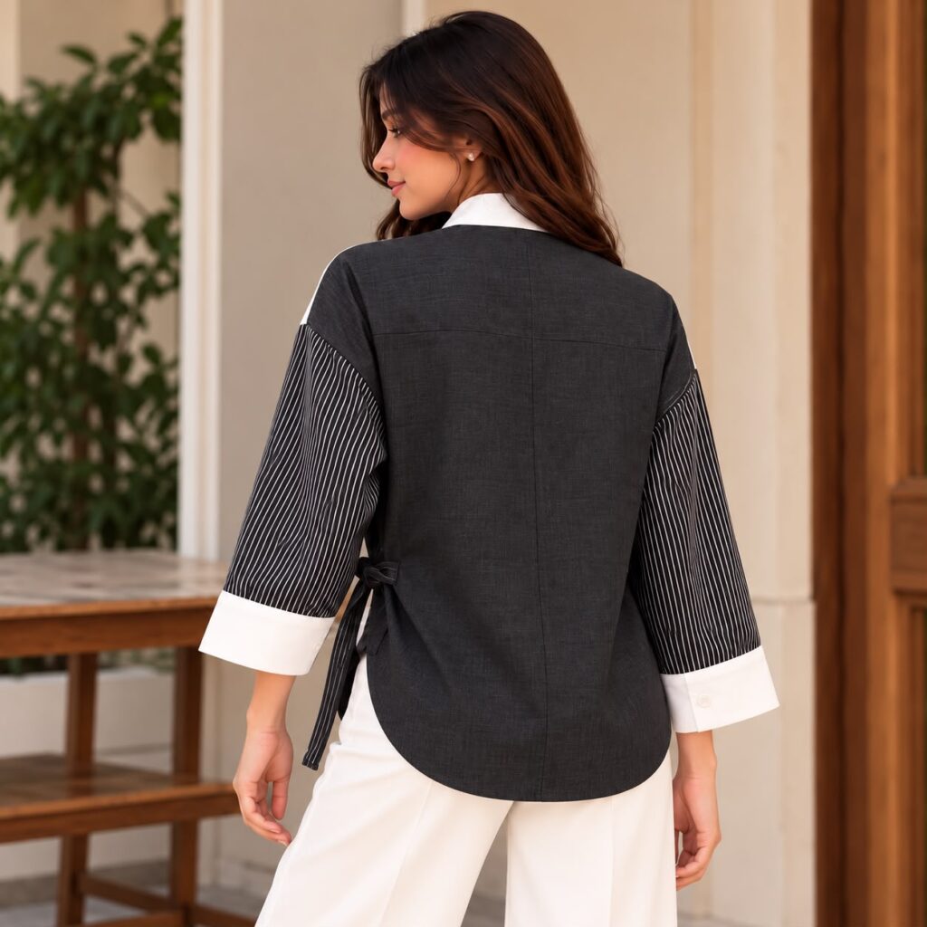 FLEUR TIE-UP COTTON LINEN SHIRT