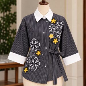 FLEUR TIE-UP COTTON LINEN SHIRT - Image 6