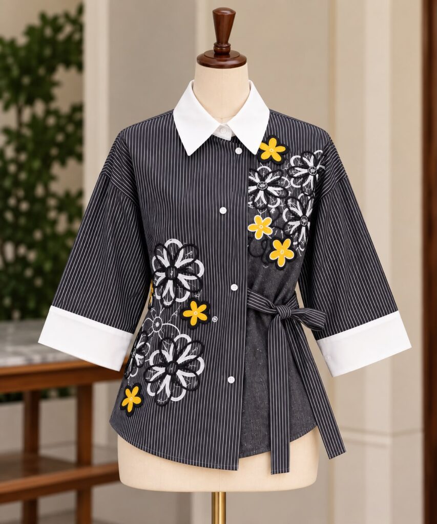 FLEUR TIE-UP COTTON LINEN SHIRT