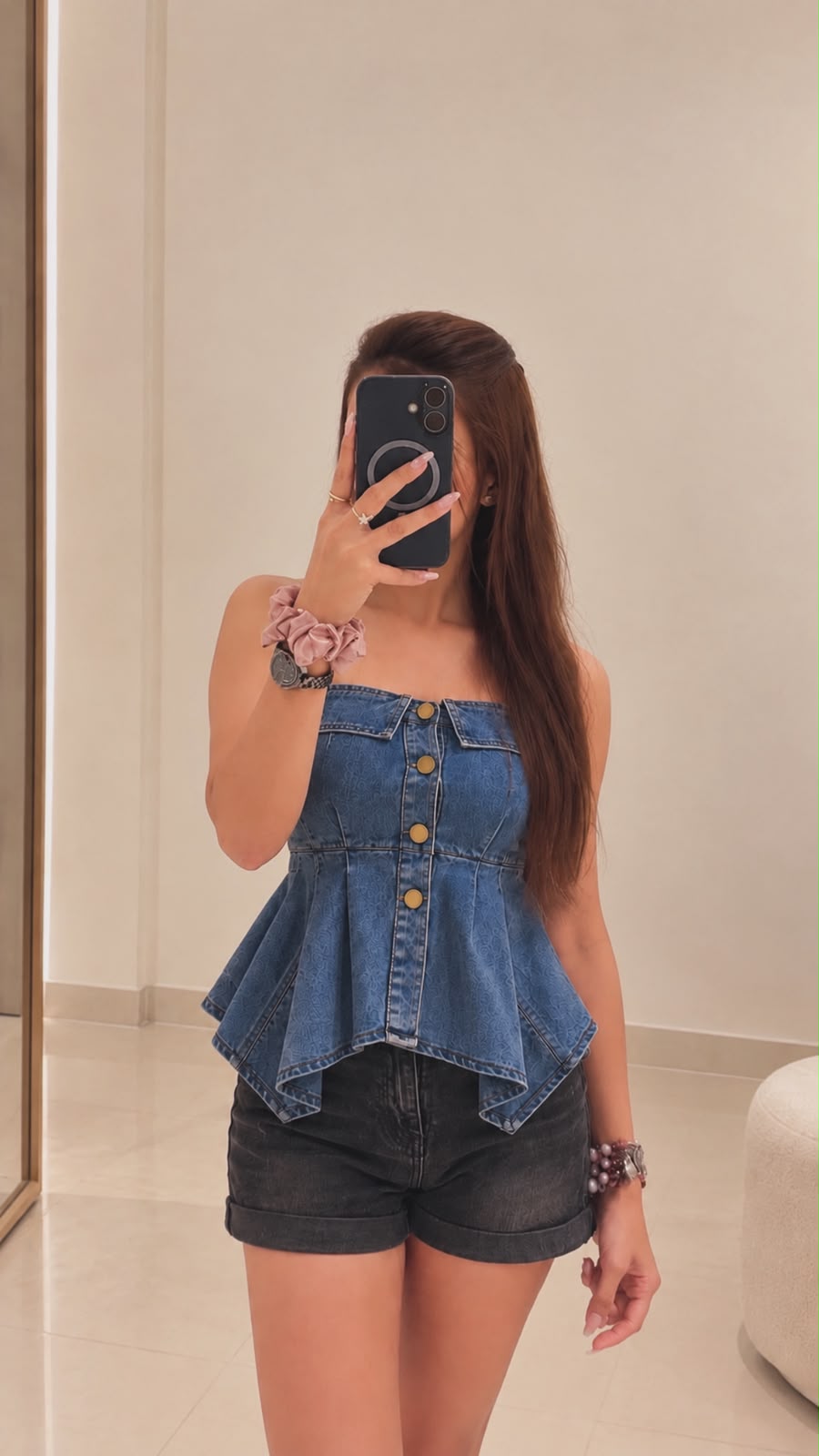 Denim Peplum Top - Image 3