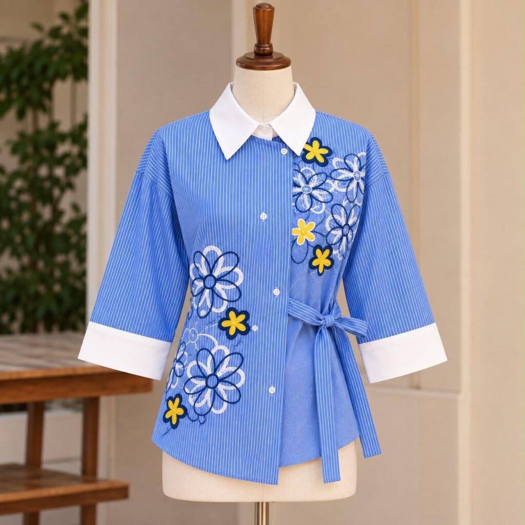 FLEUR TIE-UP COTTON LINEN SHIRT