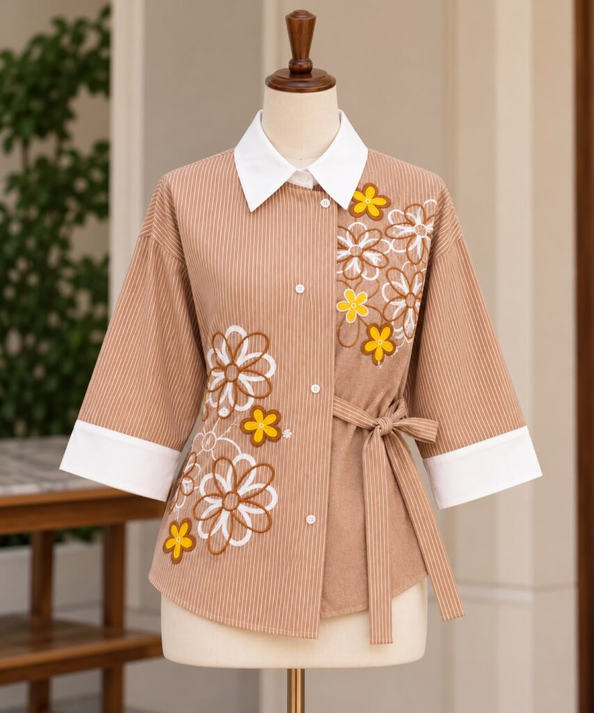 FLEUR TIE-UP COTTON LINEN SHIRT