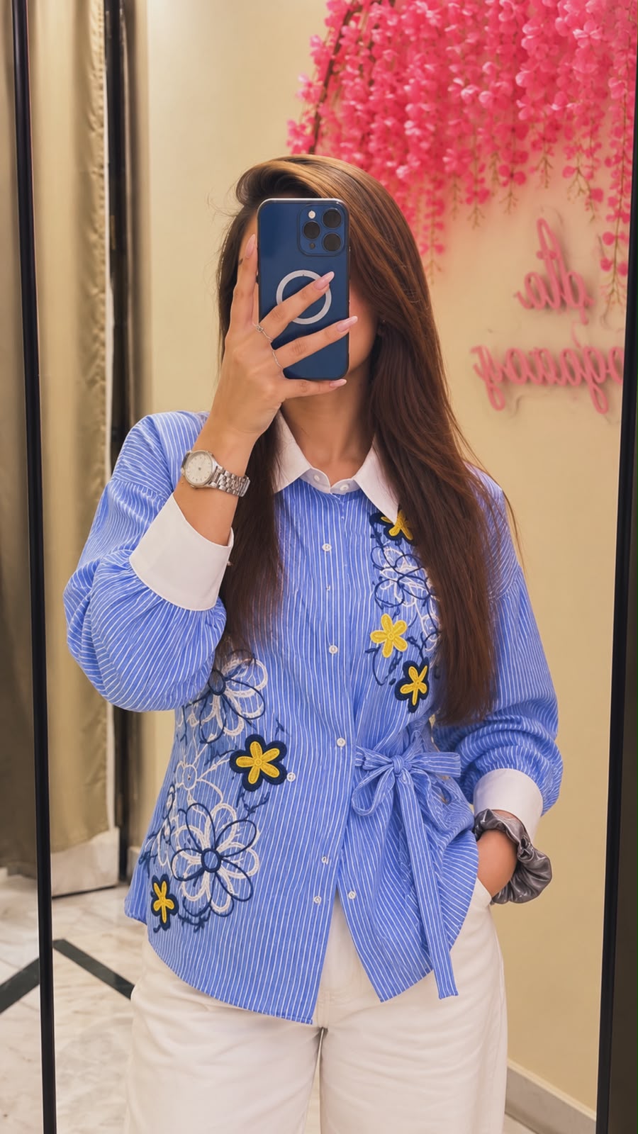 FLEUR TIE-UP COTTON LINEN SHIRT - Image 3