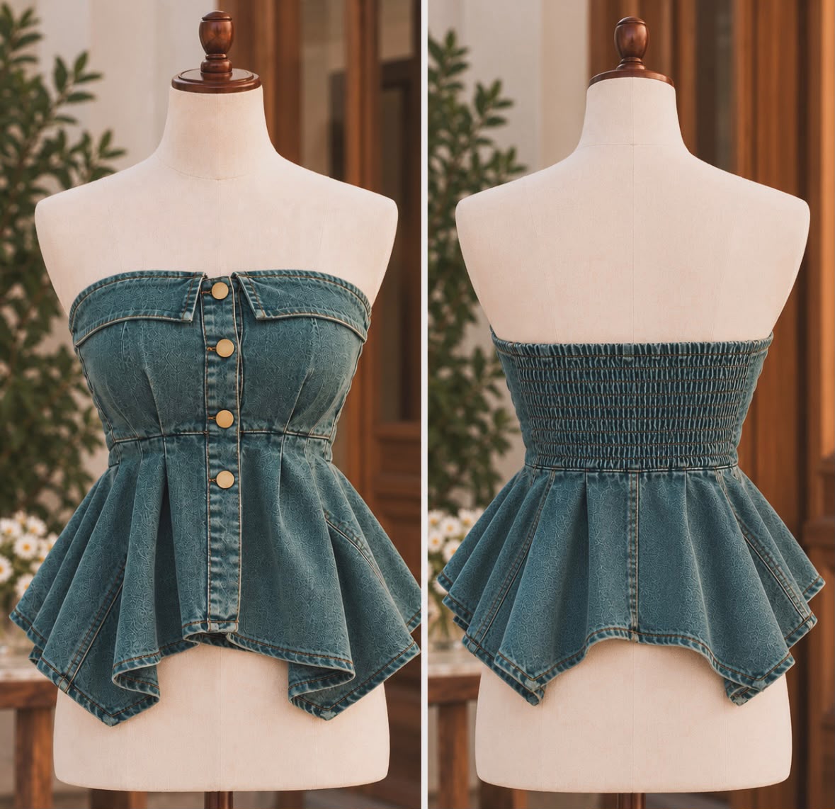 Denim Peplum Top - Image 2
