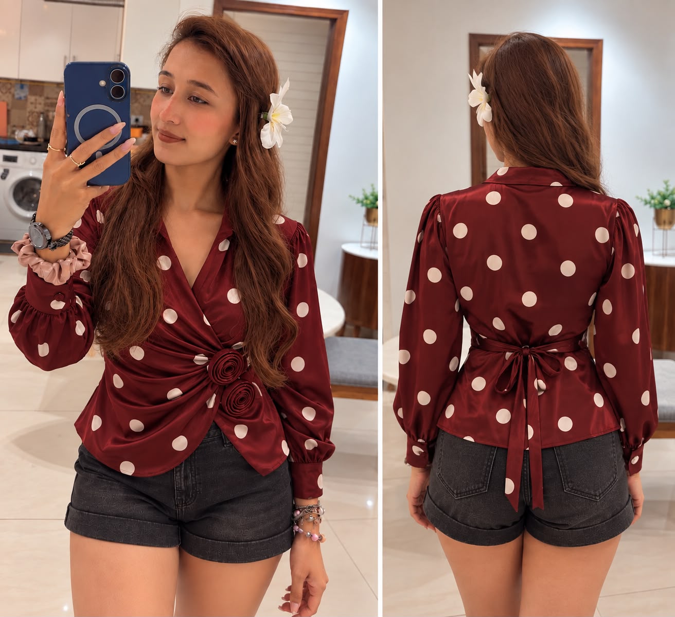 Polka Wrap Rose Shirt - Image 5